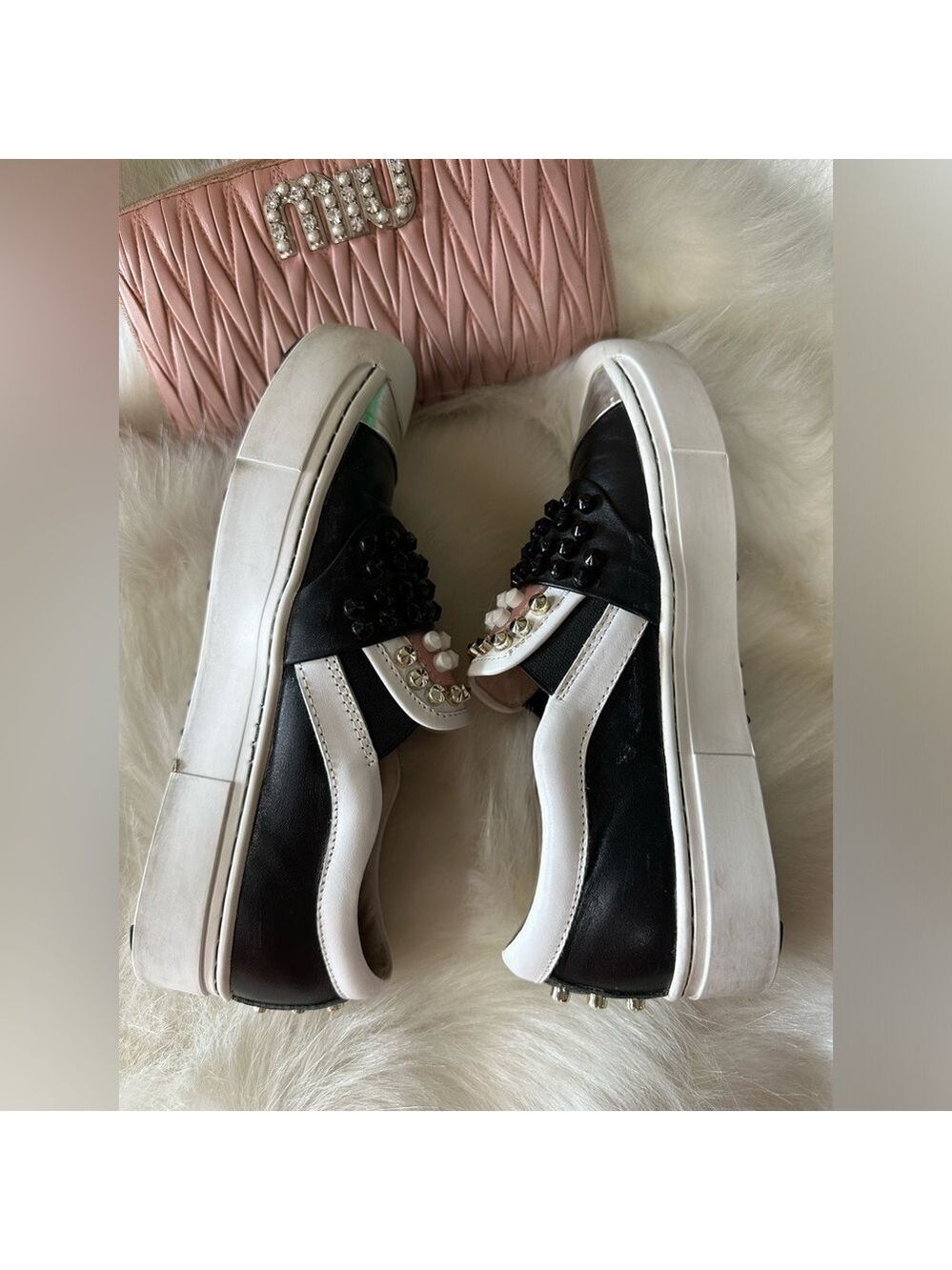 FENDI KARLITO STUDDED LEATHER SLIP ON SNEAKERS WOMENS 37 7 DESIGNER RARE - Picture 10 of 12